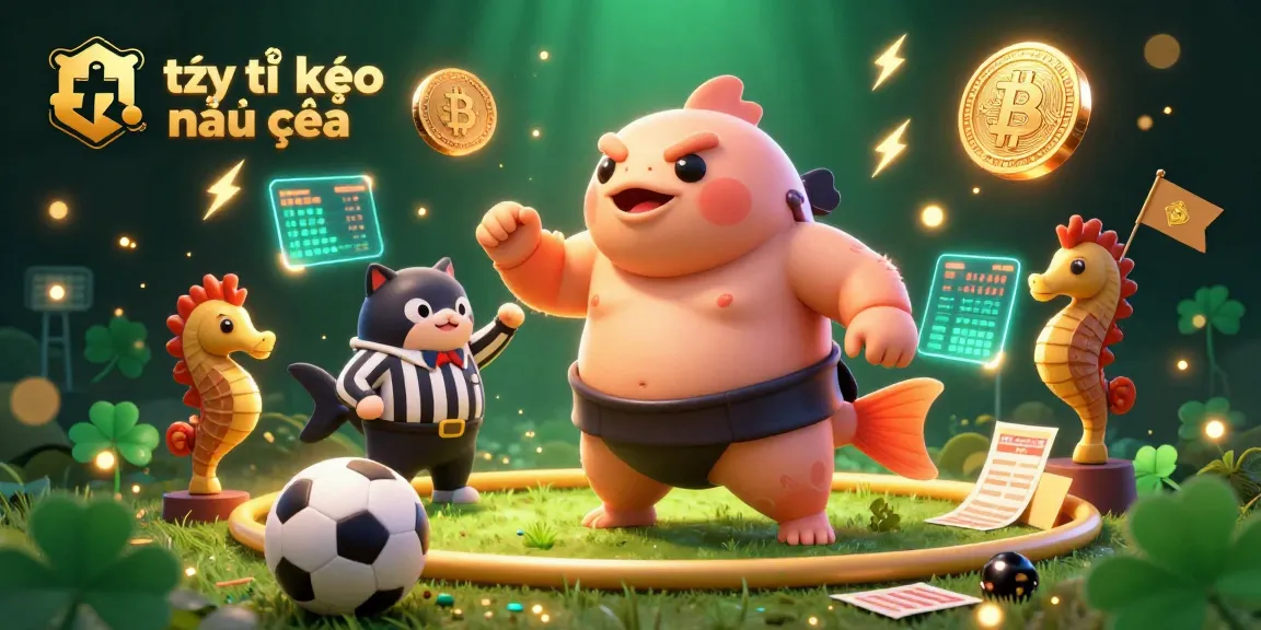Engage with tỷ lệ kèo nhà cái through a 3D representation of a sports betting scene with vibrant characters and dynamic elements.