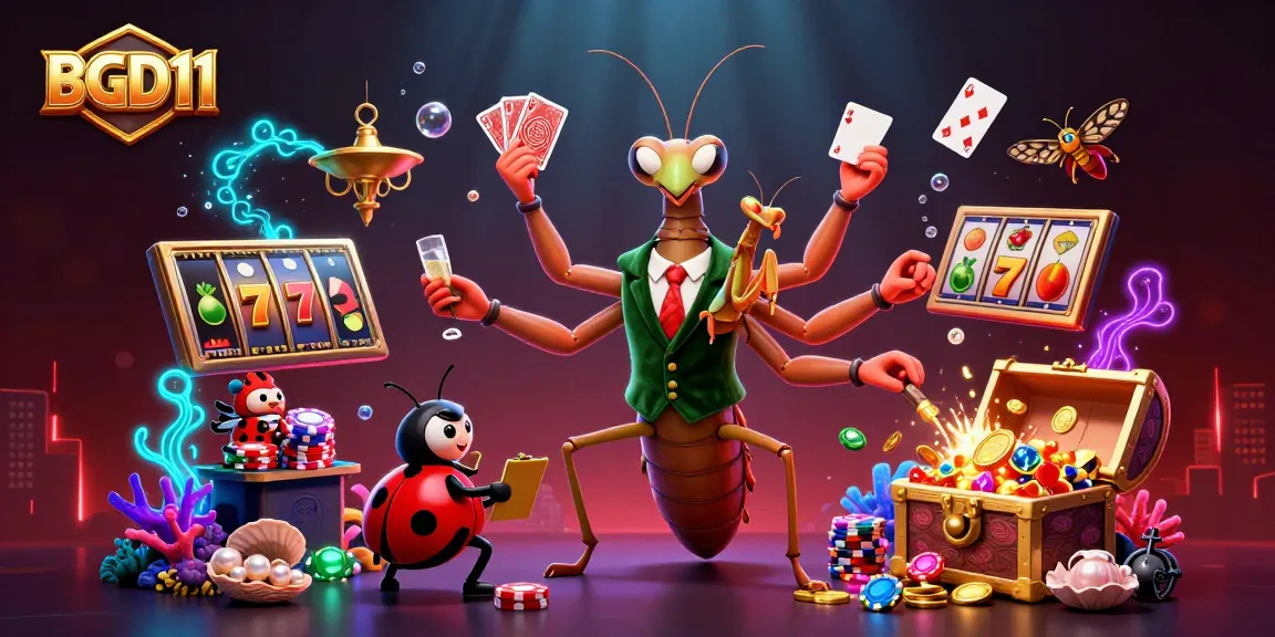 BGD11 captivates with a vibrant 3D illustration showcasing slot reels, a card sharp, and a pit boss.