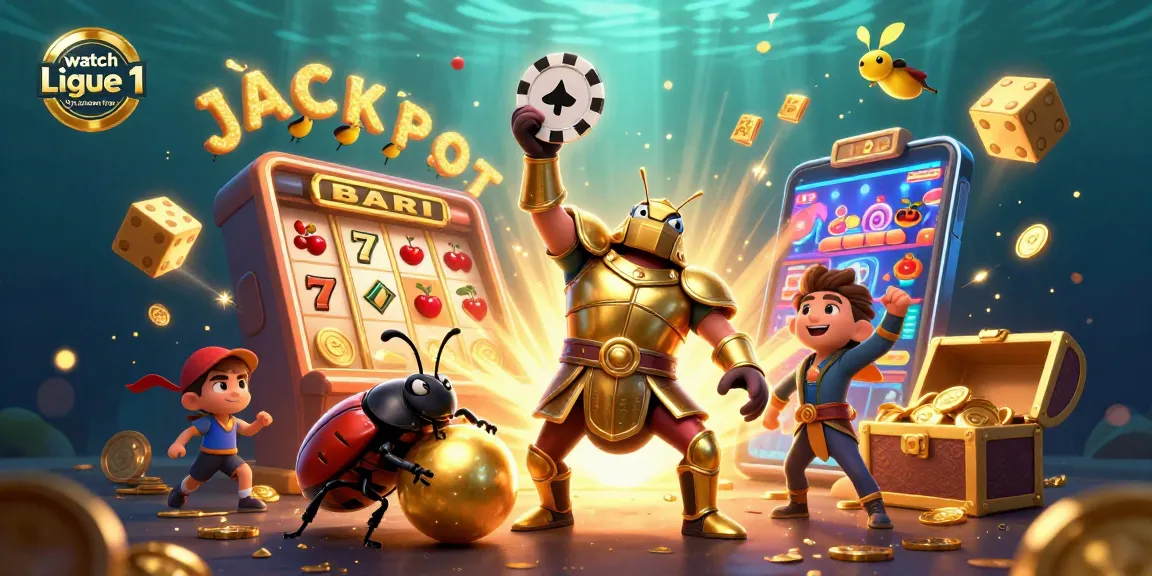 Experience the excitement as you watch Ligue 1 live stream free while celebrating a jackpot moment with cartoon characters.