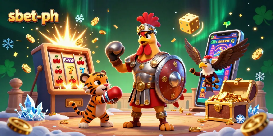 Engage with sbet-ph's dynamic casino scene featuring a gladiator rooster amidst thrilling game elements.