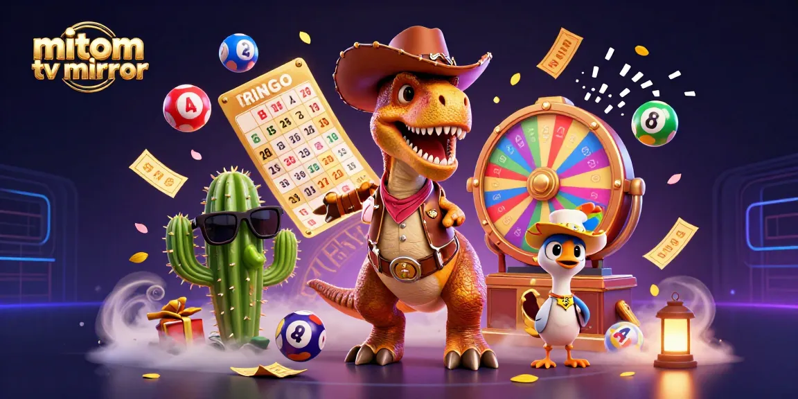 Immerse in mitom tv mirror excitement as the T-Rex cowboy leads a dynamic lottery-themed scene.