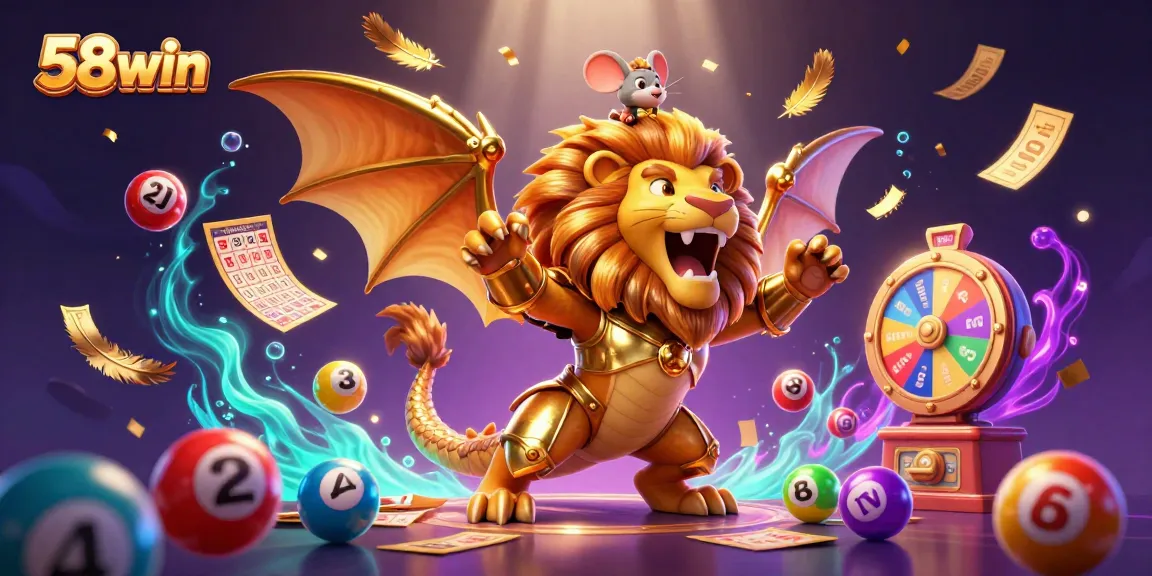 Win big at 58win with exciting lottery balls, golden tickets, and vibrant casino action.