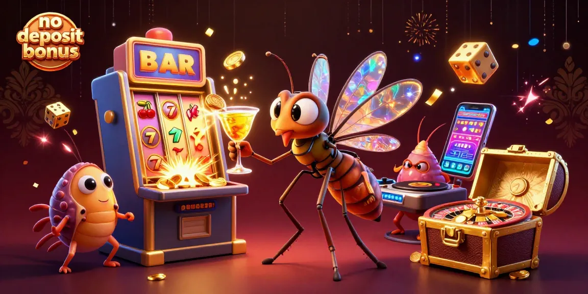 Engage with the no deposit bonus scene showcasing vibrant casino elements and characters animated in dynamic action.