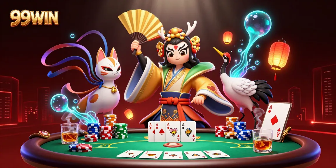 Experience the thrill of 99WIN's vibrant casino scene with dynamic poker elements and rich details.