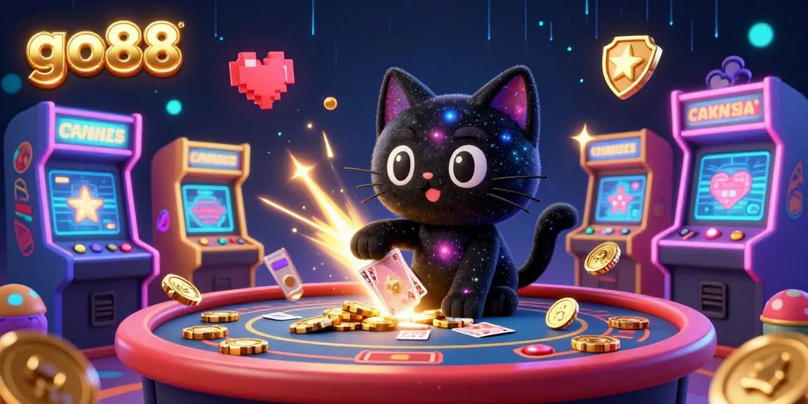 Engage in thrilling gameplay at go88 with a cosmic casino scene featuring a black hole cat and vibrant gaming elements.