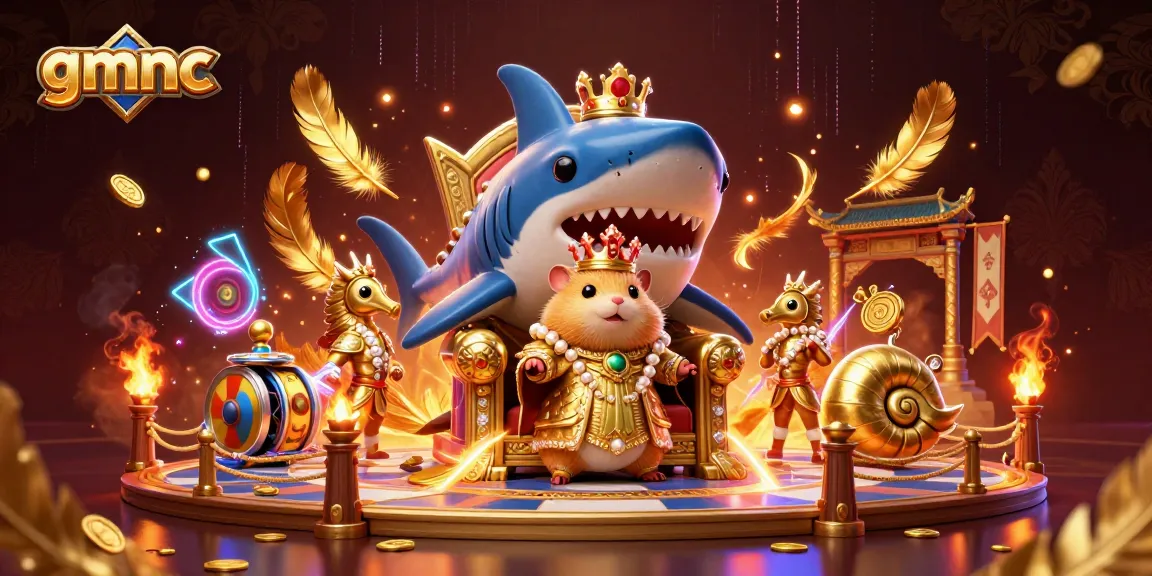 Experience excitement at gmnc with a golden hamster king in a dynamic casino scene featuring vibrant gaming elements.