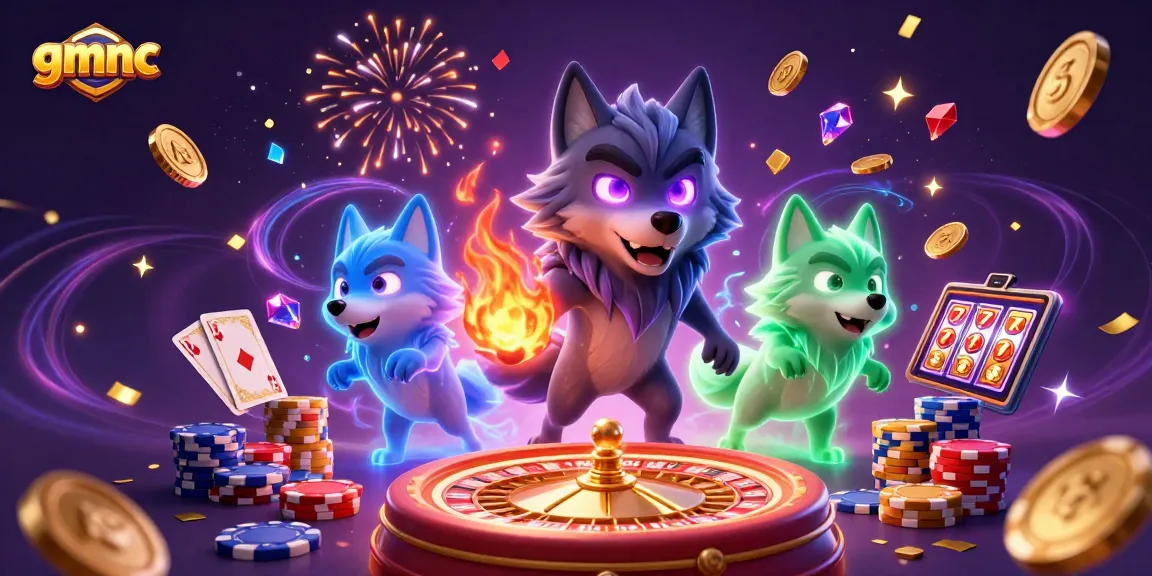 Experience the excitement of gmnc, with spectral wolves and dynamic casino elements celebrating in 3D.